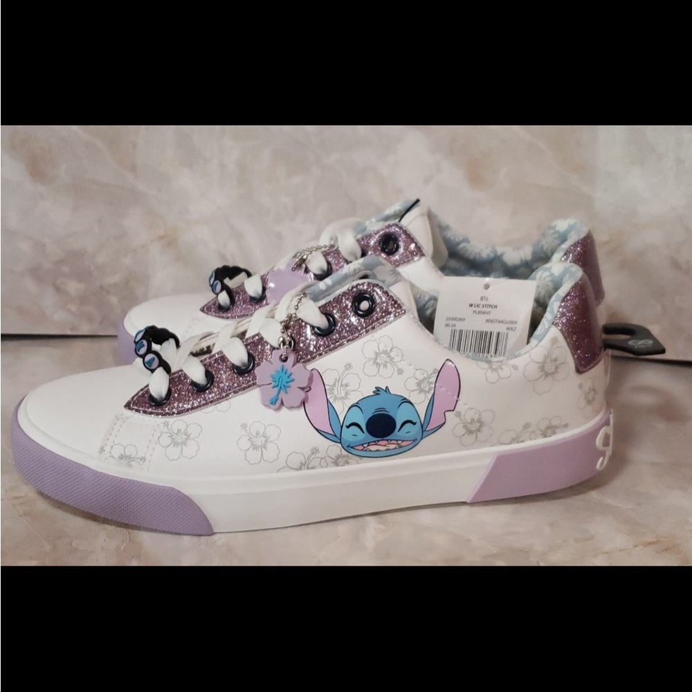 Disney Stitch Sneakers with Purple and White Accents matching canvas bag